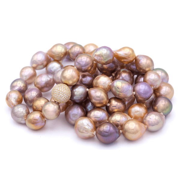 Featherstone fine jewelry 37inch multicolored fresh water baroque pearl necklace with 18k gold   diamond