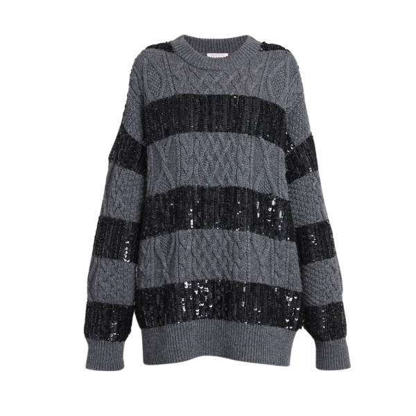 Valentino garavani oversize cable knit sweater with embellished stripes