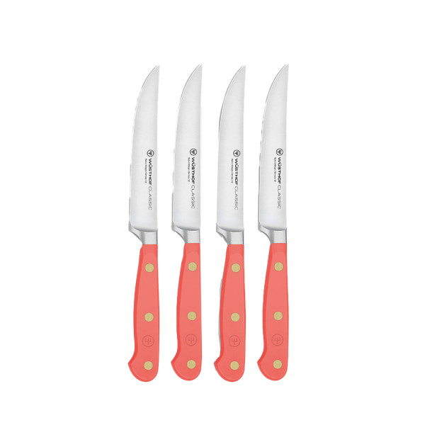Crate and barrell wusthof classic color coral peach 4.5  steak knives  set of 4