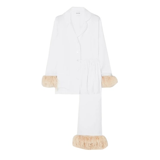 Sleeper - Party Feather-Trimmed Crepe De Chine Pajama Set