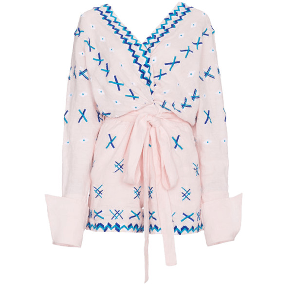 All things mochi magda embroidered linen playsuit