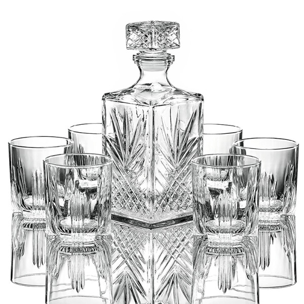 Paksh novelty 7 piece italian crafted glass decanter   whisky glasses set