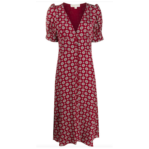 MICHAEL Michael Kors Tile-Print Button-Through Midi Dress