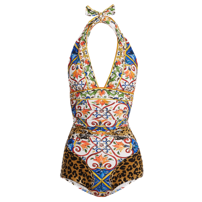 Dolce   gabbana majolica print halterneck swimsuit