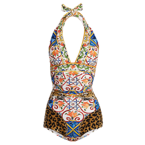 Dolce   gabbana majolica print halterneck swimsuit