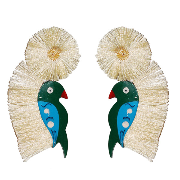 All things mochi fringed parrot drop earrings