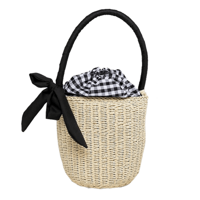 Asos straw top handle basket bag with gingham insert