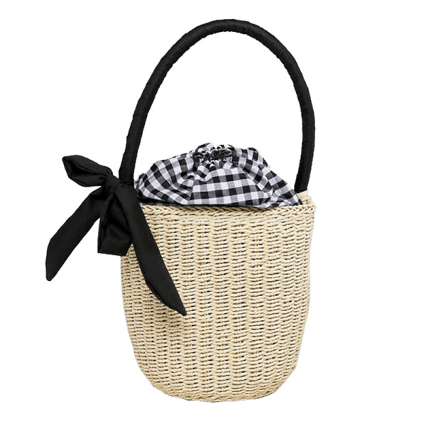 Asos straw top handle basket bag with gingham insert