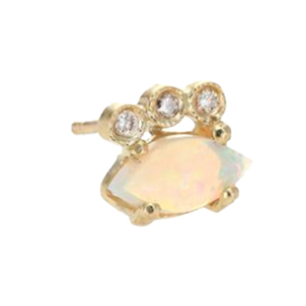 Jacquie aiche diamond  white opal   14k yellow gold single stud earring