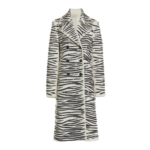 Zebra printed wool cashmere coat 