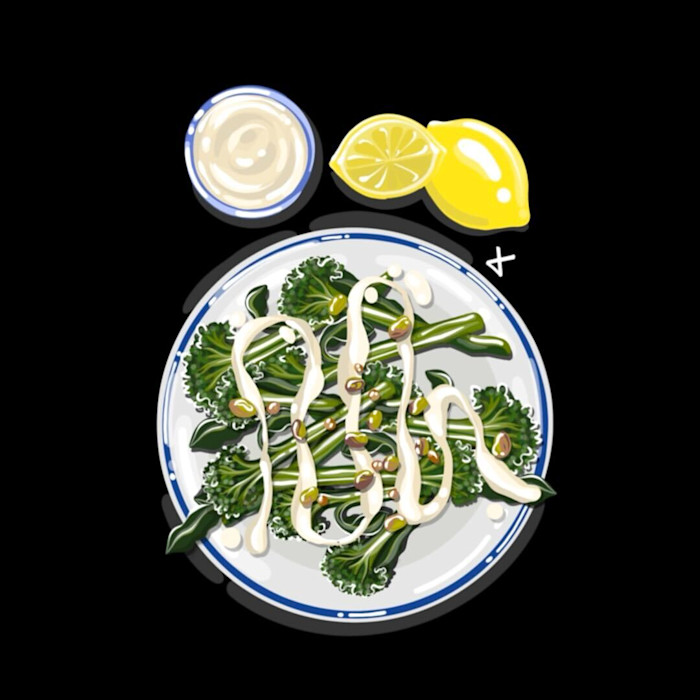 Grilled Broccolini With Tahini Dressing + Pistachios