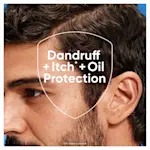 Head & Shoulders: Dandruff, Itch, and Oil Protection highlighted on a man’s scalp.
