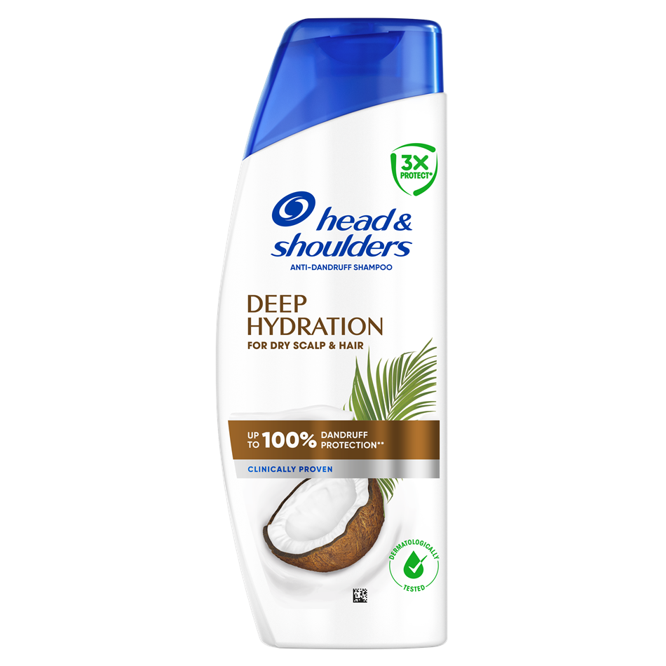 Head&Shoulders shampoo bottle with coconut half and white cream swirl.