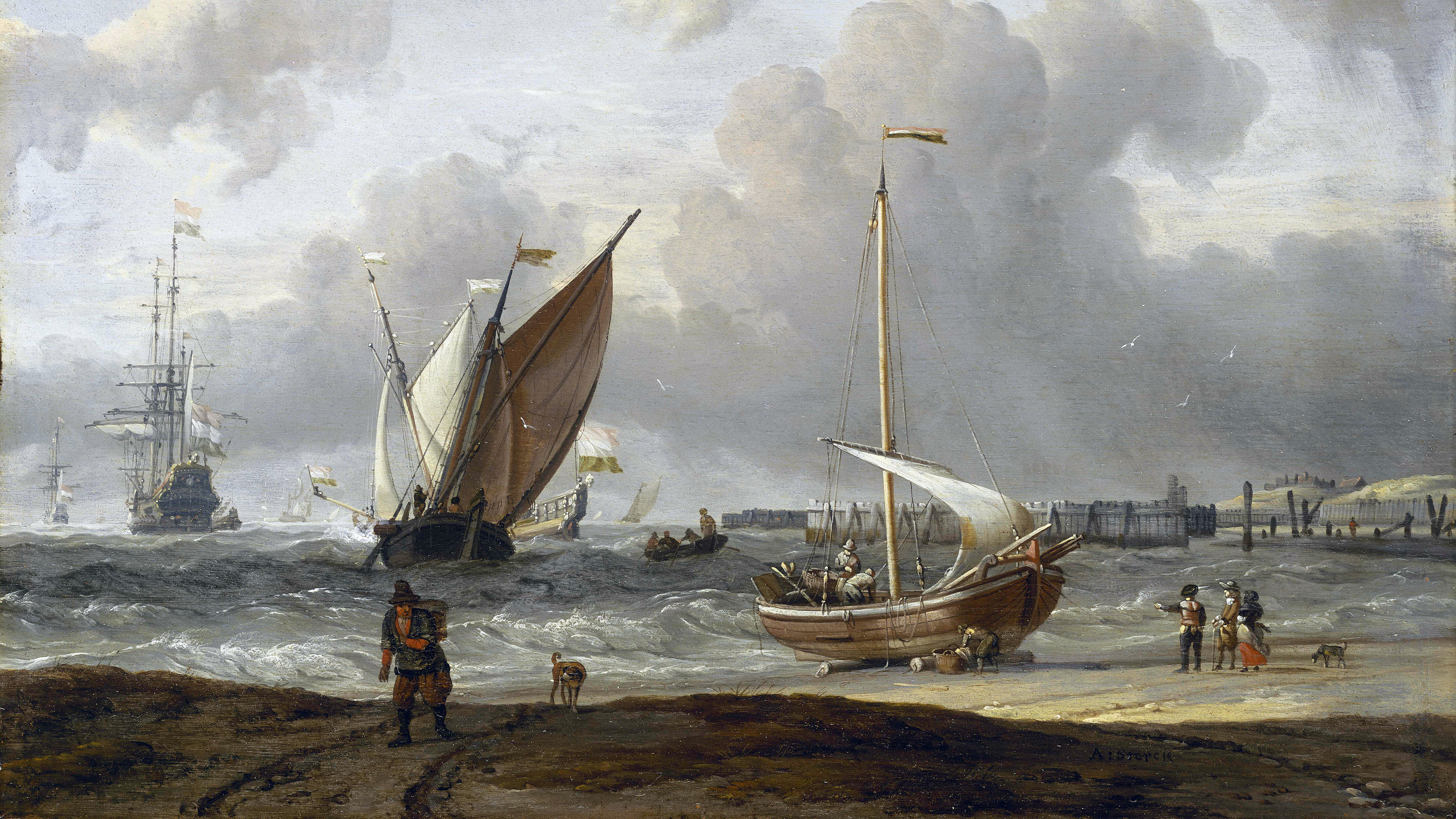 Fishing Boats in a Storm off the Dutch Coast at Den Helder - Abraham Storck - 1670