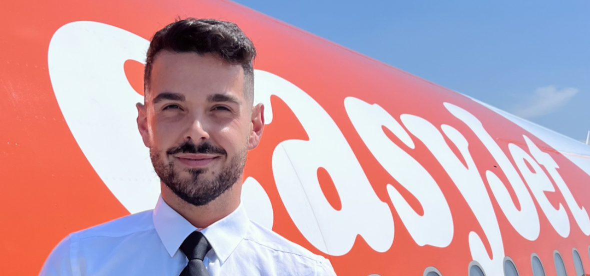 M1 easyJet cabin crew member by plane