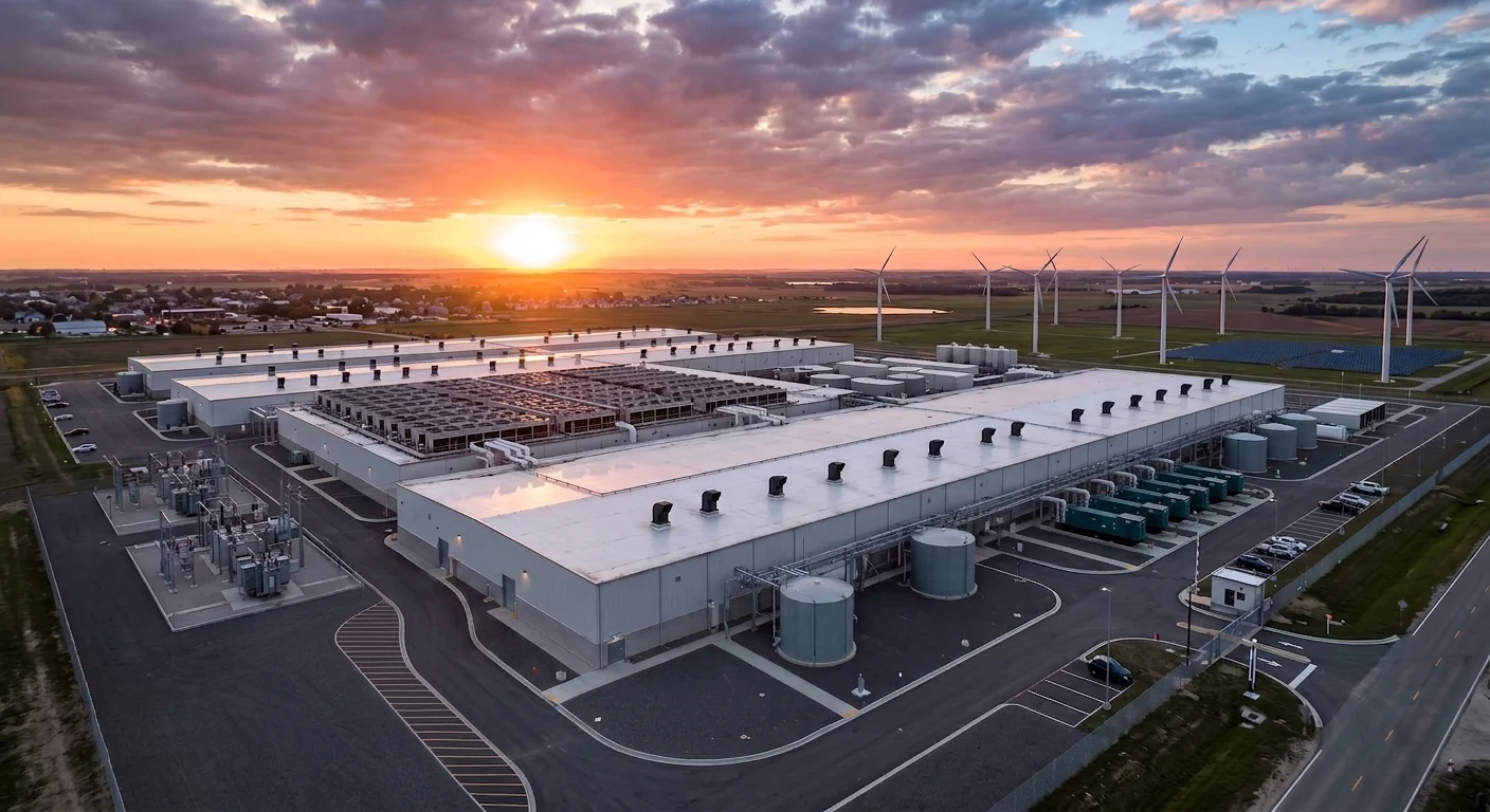 Data center campus at sunset