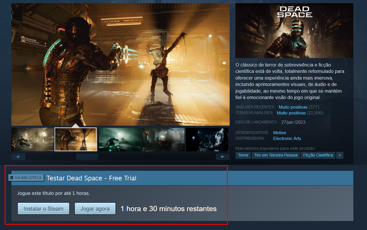 Imagem da pagina do Dead Space da Steam