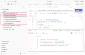 Running a Postman Request to call the Azure Carbon Optimization API