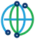 Stylized globe with intersecting blue and green lines and four dark blue nodes.