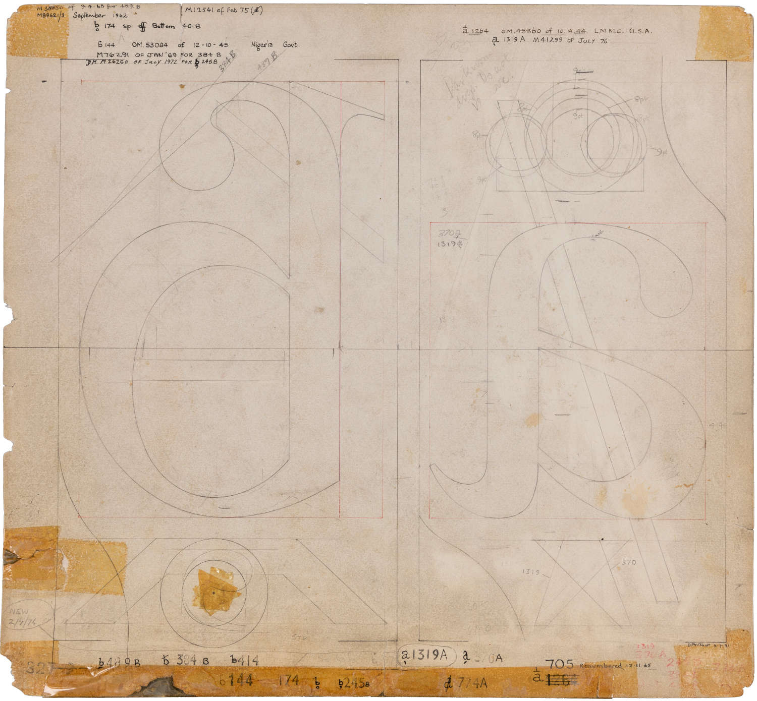 A so-called ’10-inch’ drawing for Monotype Times New Roman lowercase letters a and b. © Monotype archives