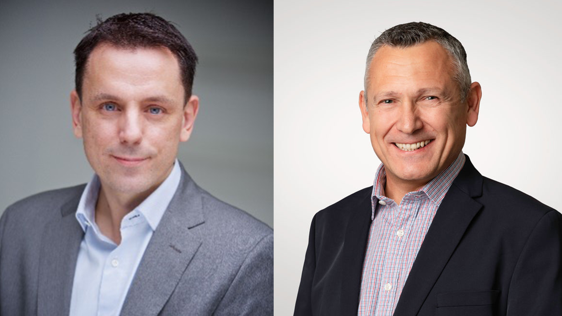 Two headshots of men in suits 