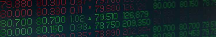 A black screen with stock numbers in red and green