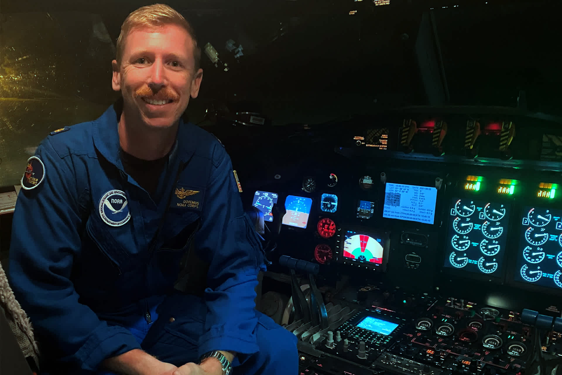 Pilot in plane cockpit