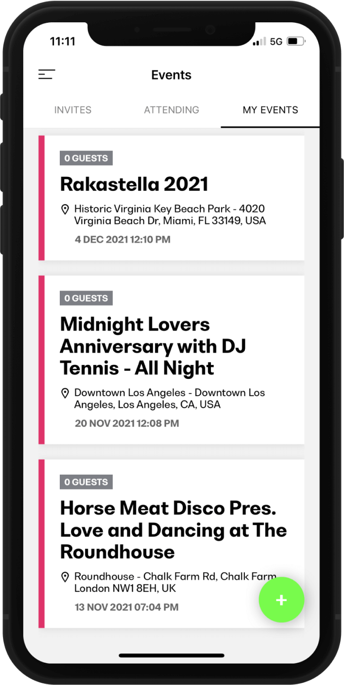Thru app screenshot showing available events.