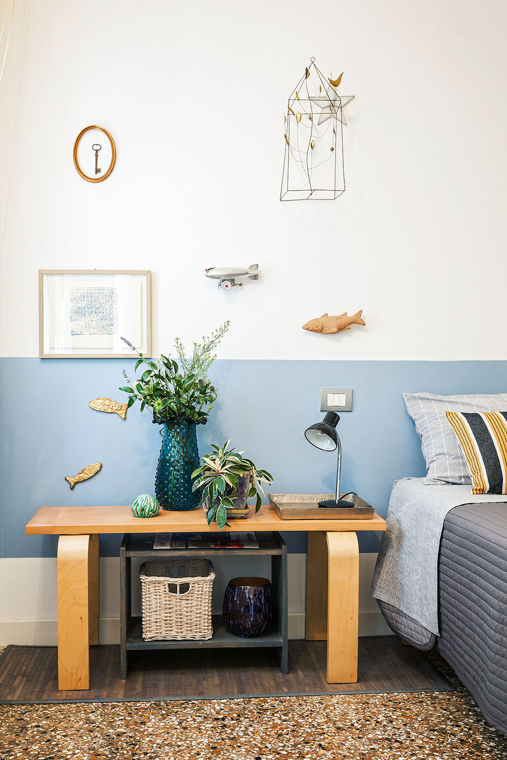 Bedside table in the room of the flying bird