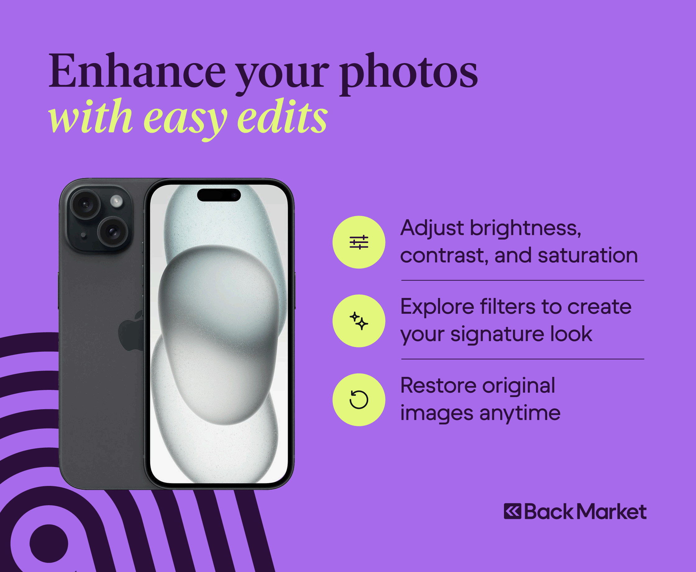 A graphic highlighting easy ways to edit and enhance your photos.