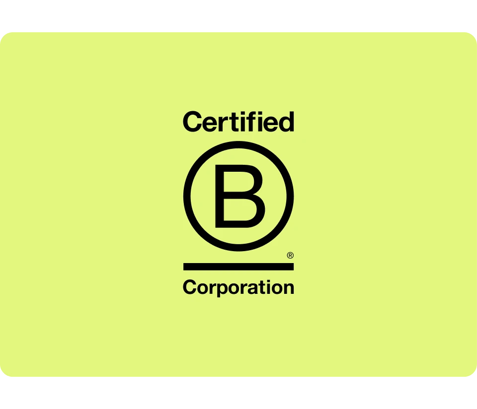 B Corp logo with a green background - JP