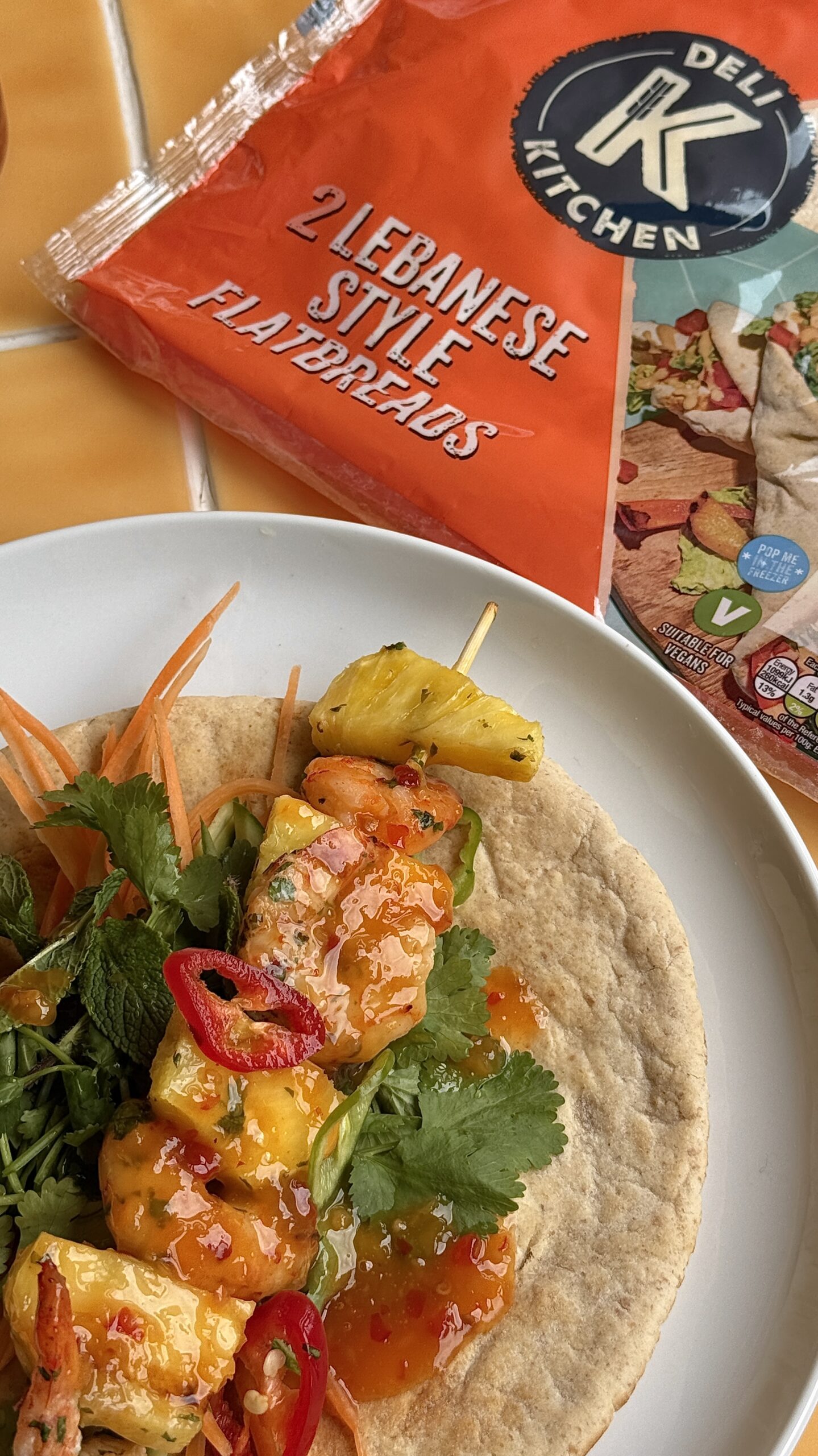 Spicy Prawn and Pineapple Skewers with Flatbread | Deli Kitchen