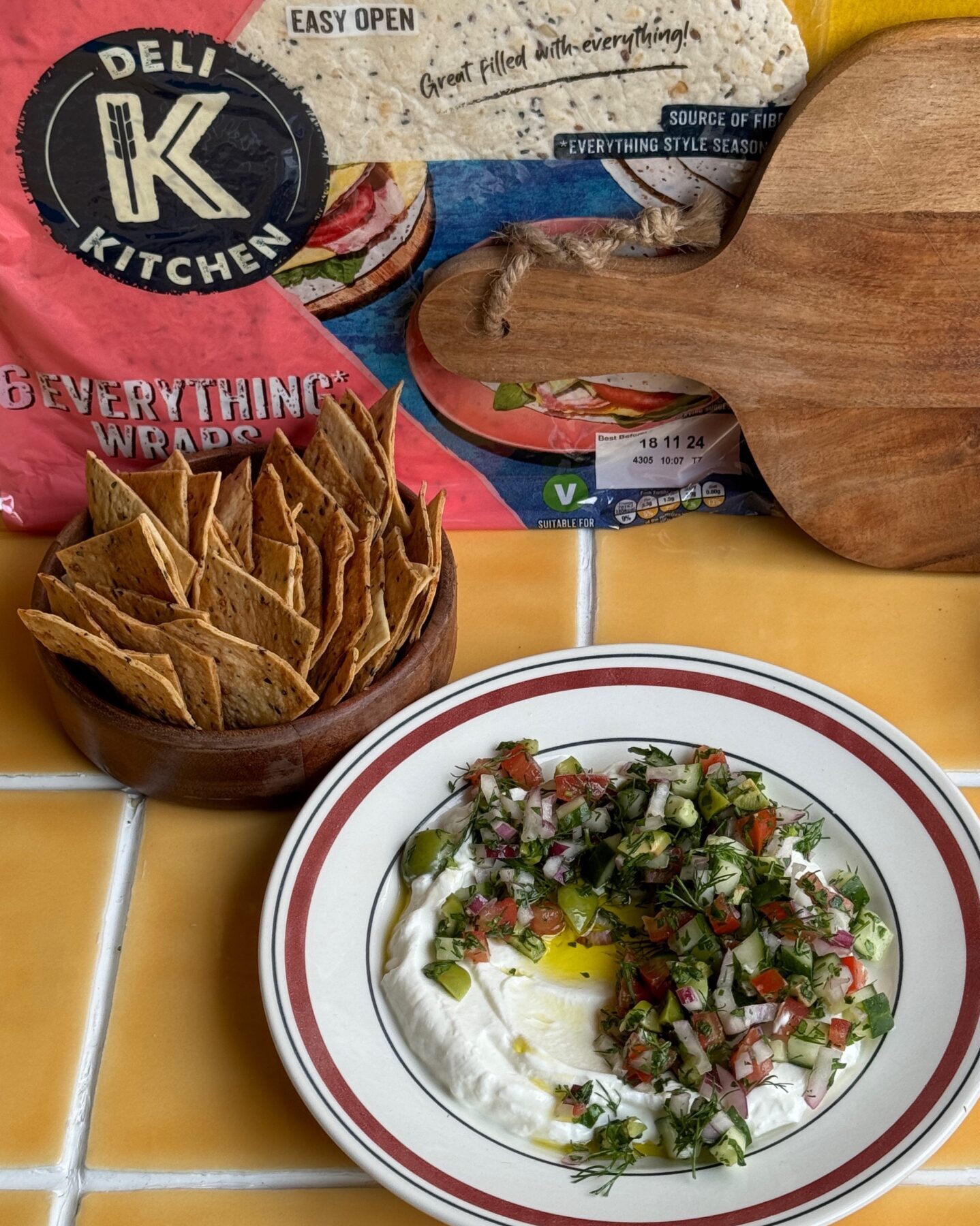 Chips and Greek Salad Dip Lunch Recipe | Deli Kitchen