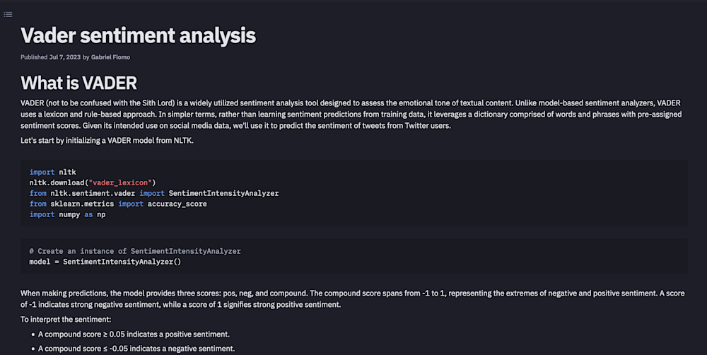 VADER sentiment analysis (with examples) | Hex