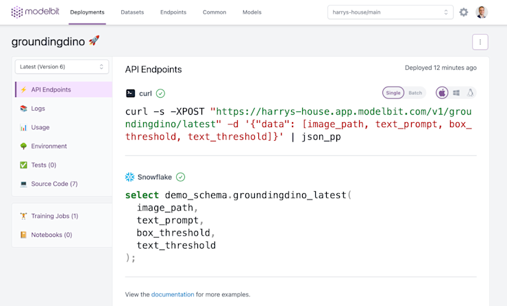 Modelbit Snowflake API
