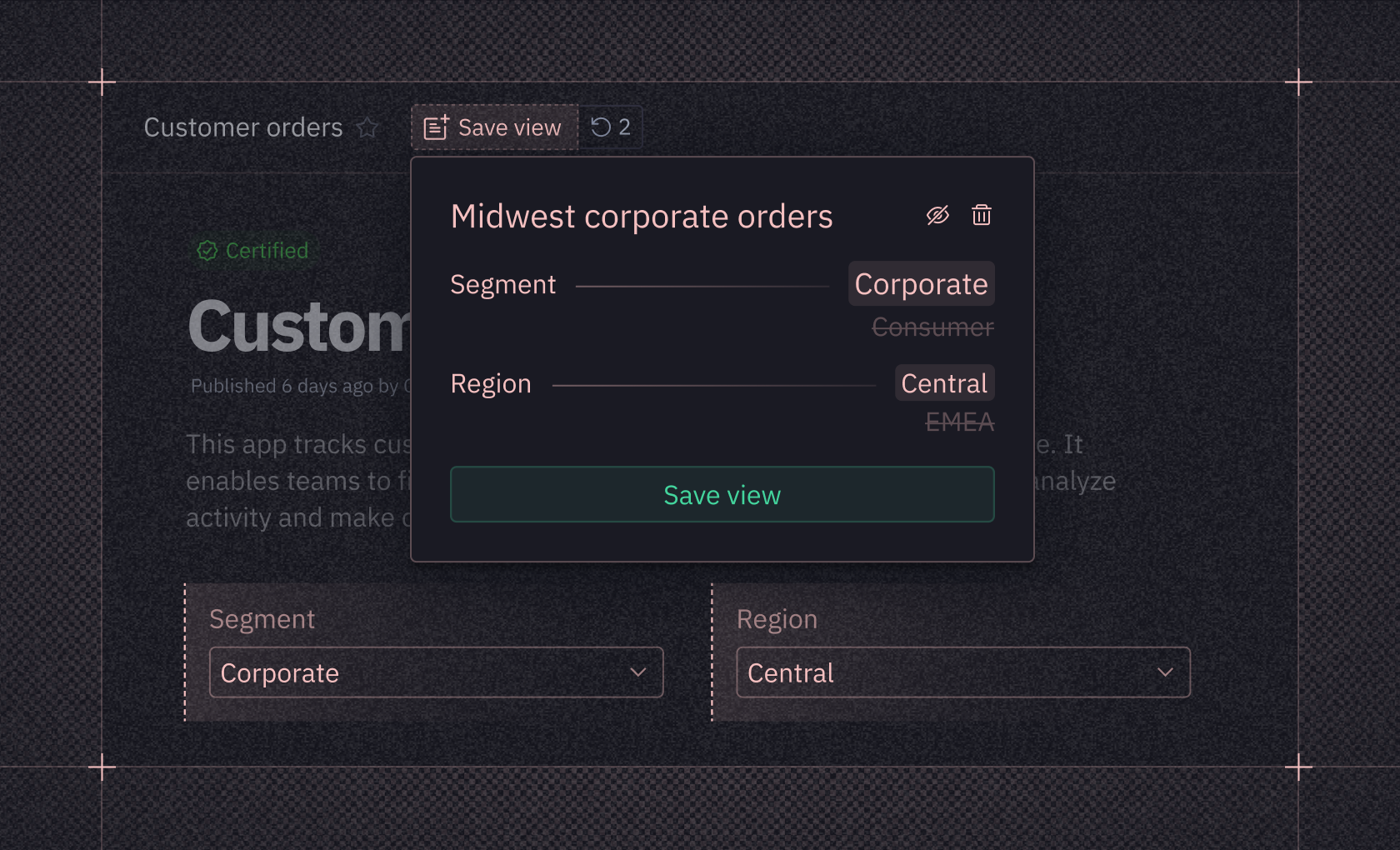Hero: Introducing Saved Views in published apps