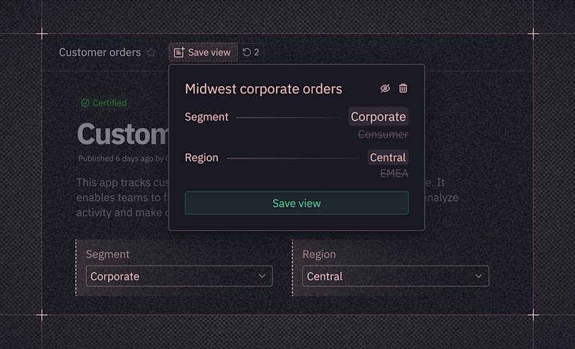 Hero: Introducing Saved Views in published apps