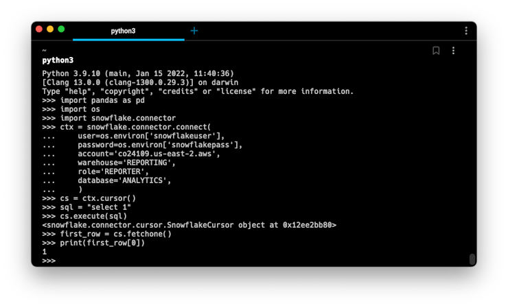 Running a simple query in Snowflake with Python