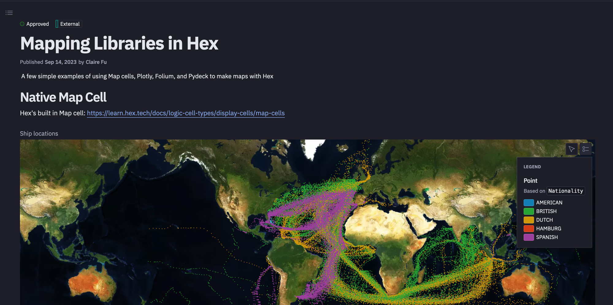 Note: Apart from the methods mentioned in this section, you can utilize any other Python library for visualization and data processing in Hex.