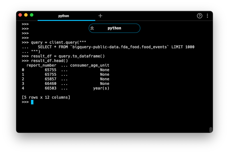 Reading data from BigQuery into a pandas DataFrame