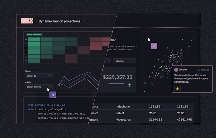 Embedded analytics: notebook and app builder