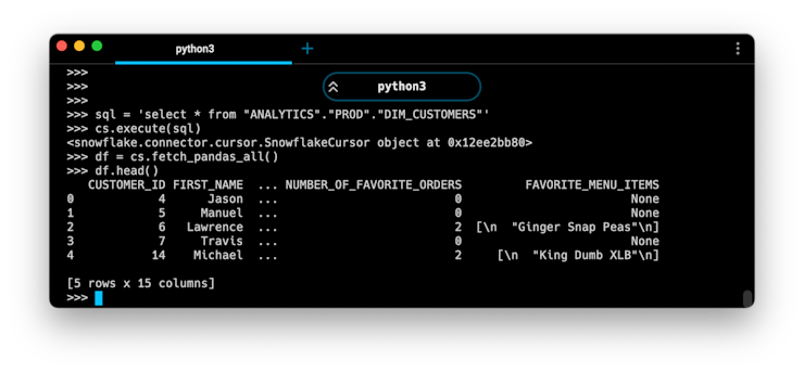 Reading results to a pandas dataframe