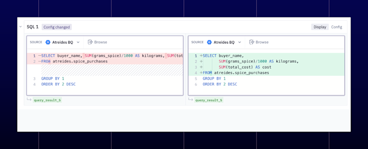 Rich SQL diff view in Hex (this feature is currently in beta)