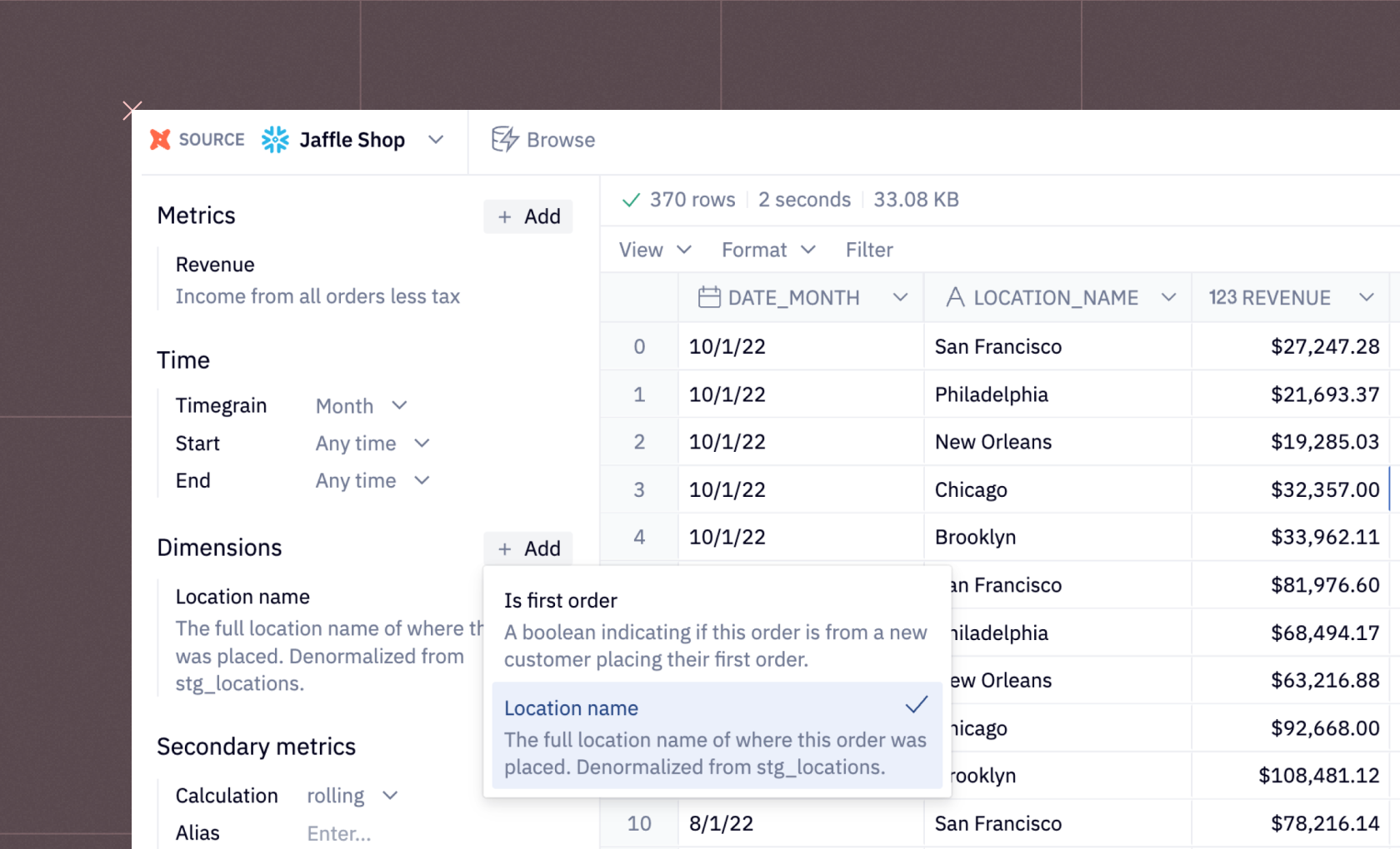 dbt metrics feature