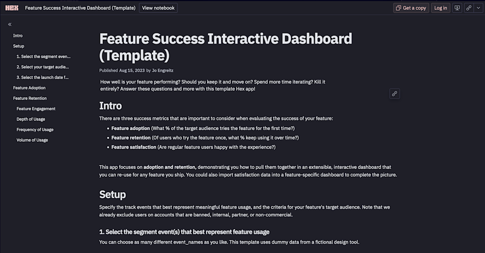 Feature Success Evaluation Dashboard (with examples) | Hex