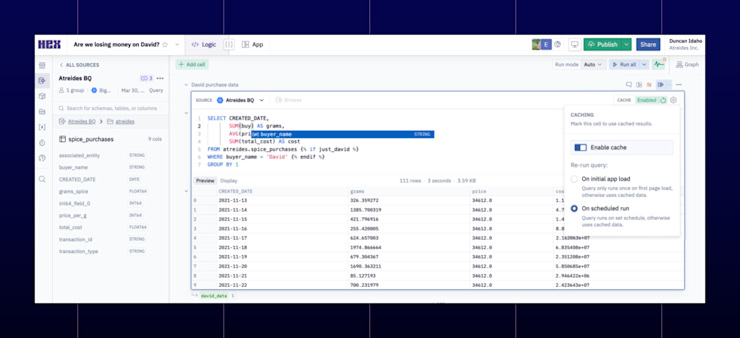 Hex's cell-based SQL IDE