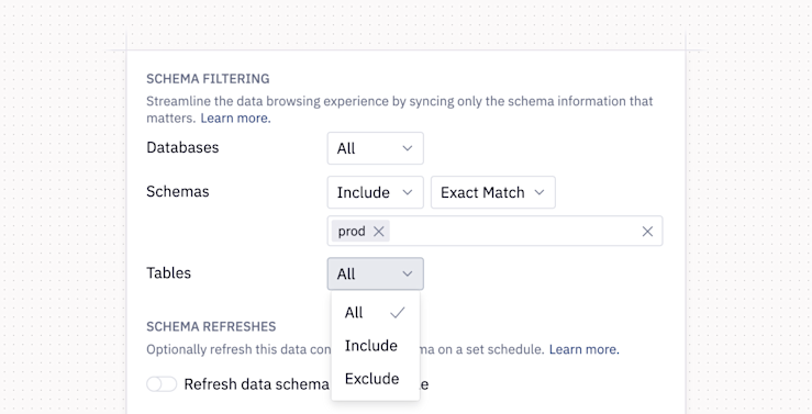 schema filtering