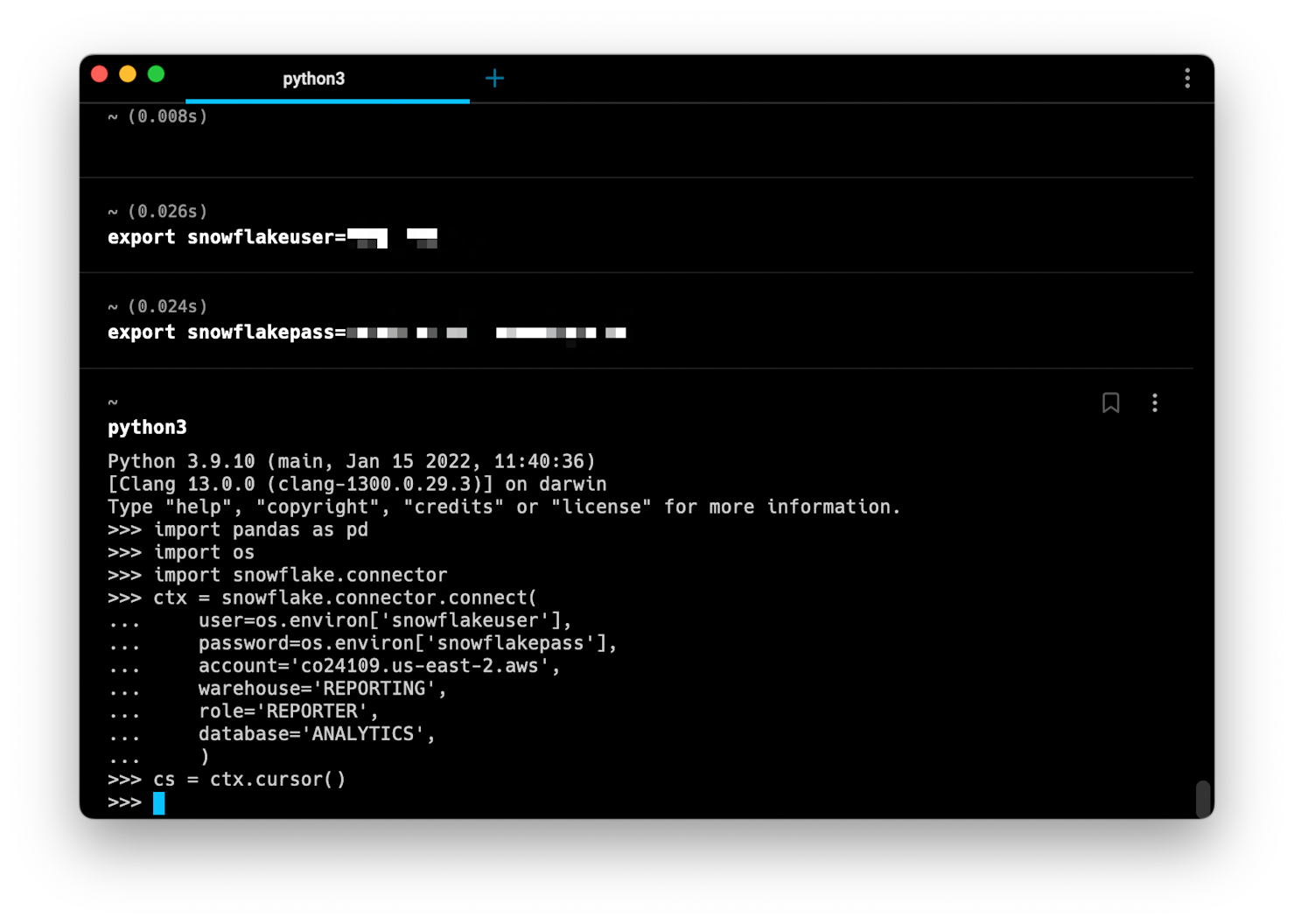Connecting to and querying Snowflake from Python | Hex