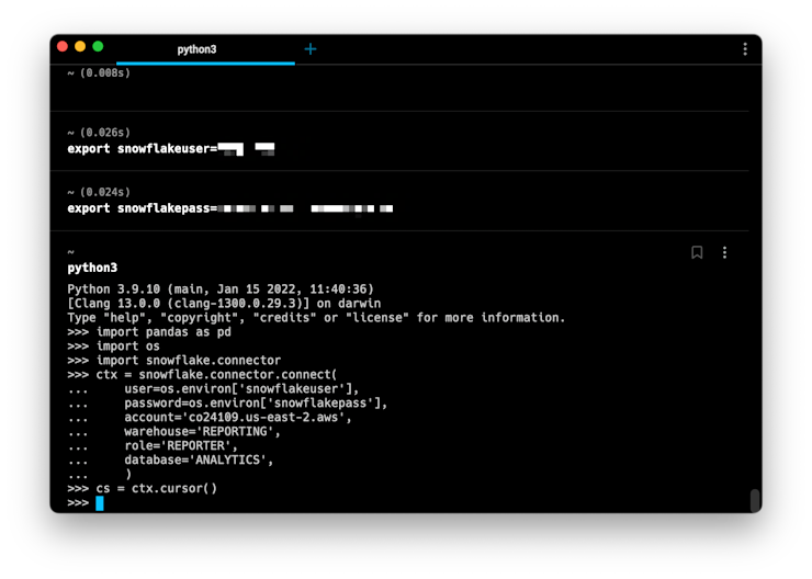 Setting environment variables and opening a connection