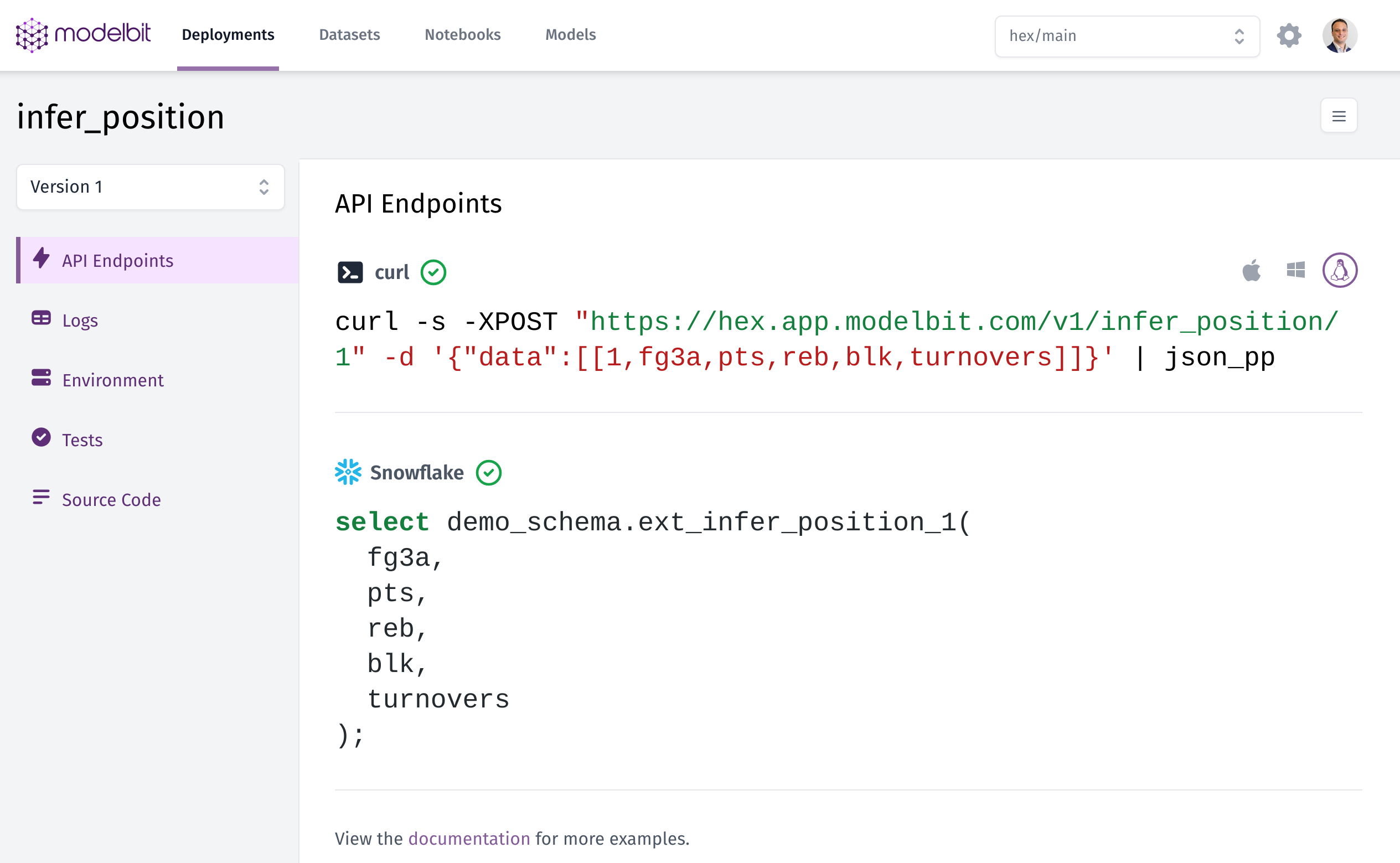 Modelbit's function dashboard and API endpoints